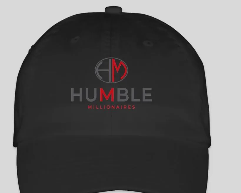 Black ball cap with iconic red and grey logo, front view